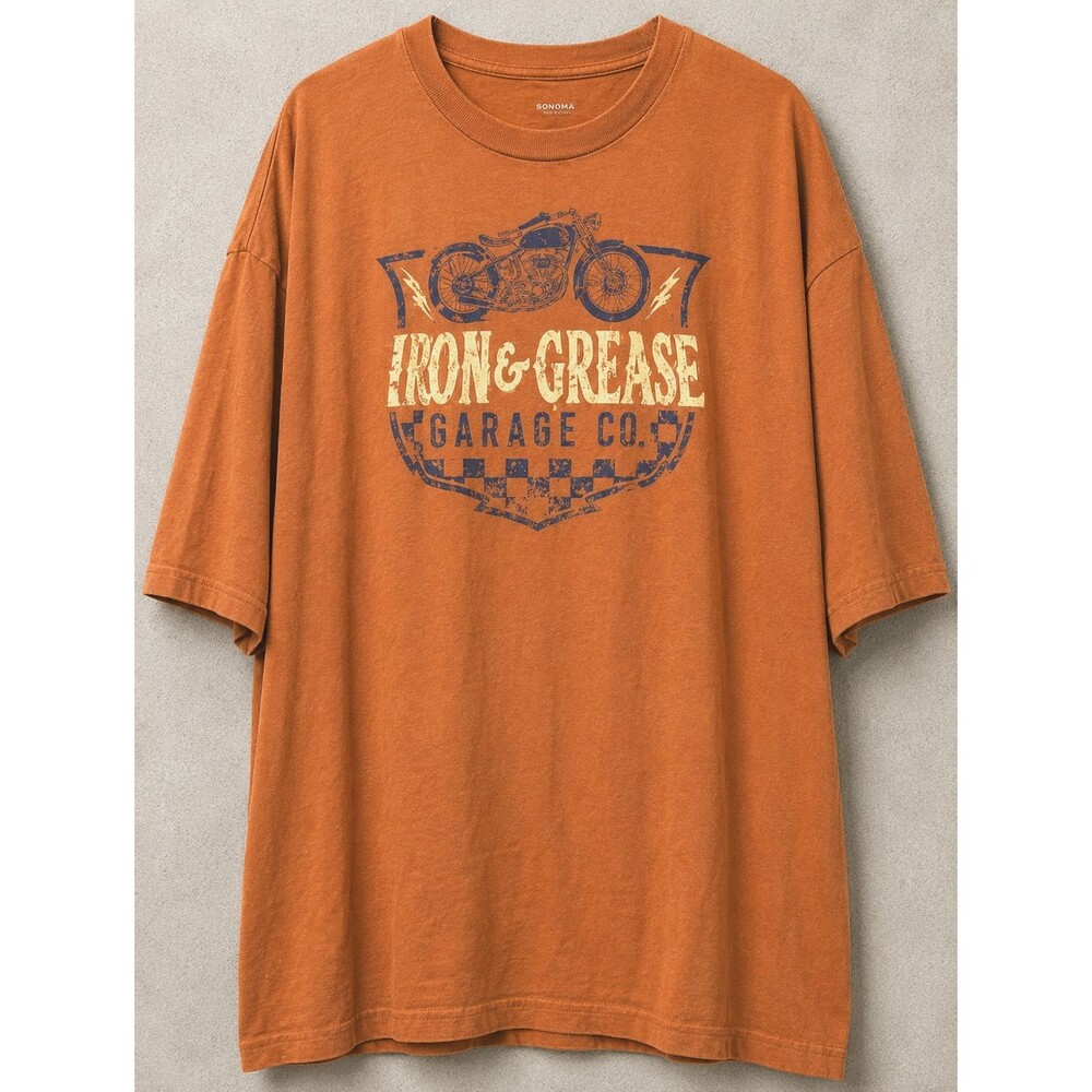 Garage Graphic T Shirt Mens 3XLT Sonoma Orange Big Tall Iron Grease Motorcycle